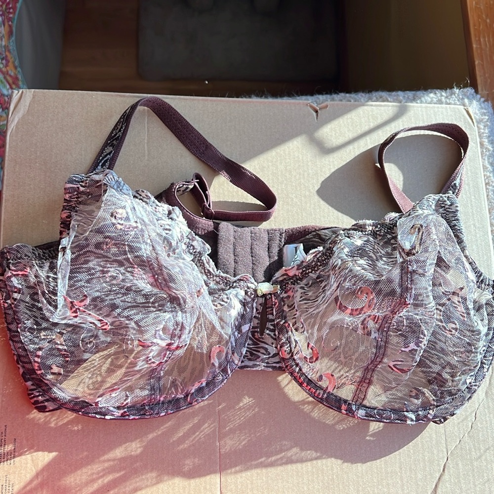 Lipo in a Box 38DD Bra Animal Print Sheer Embroidered, worn once!